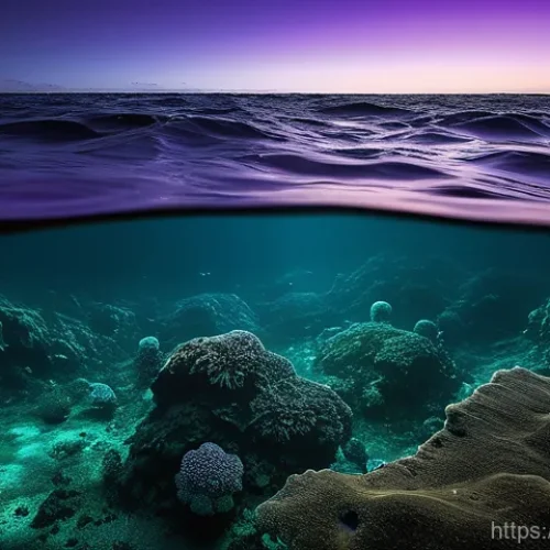 Home 11 심해 미생물과 생태적 기능 - A mesmerizing, wide-angle shot of a vast, dark deep-sea trench, illuminated by scattered points of e...